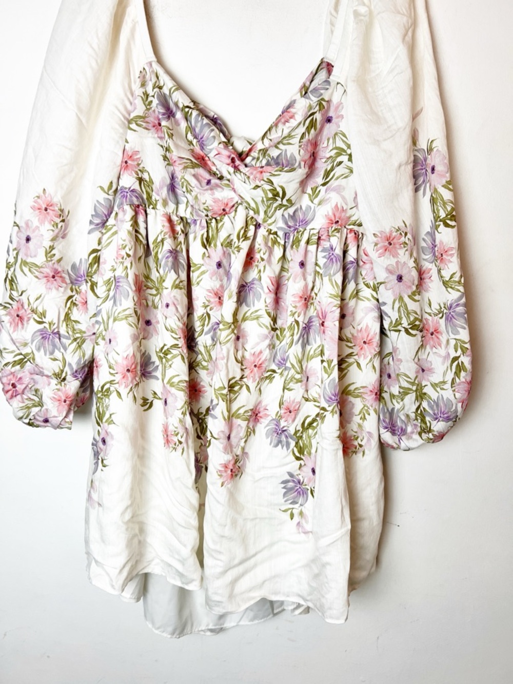 NWT SZ XL Express Floral Sweetheart Babydoll Mini Dress in Cream & Pastel Floral - Picture 4 of 9